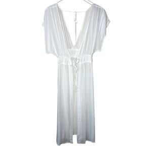 Pampelone White Swim Cover Up Duster Cardigan V-Back Lightweight Semi Sheer XS